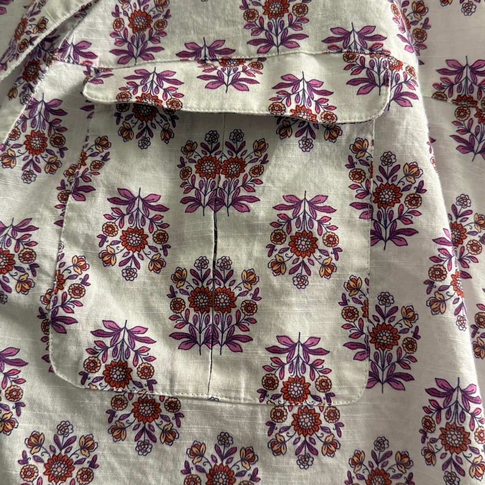 J.Jill Cotton Utility Popover Shirt in White Decorative Stamp Print, XL Petite - Picture 7 of 11
